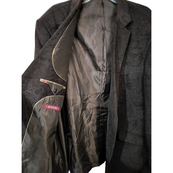 M549) Adolfo Men's Brown Pattern Corduroy Two Button Blazer Jacket Size 52R - Picture 4 of 9